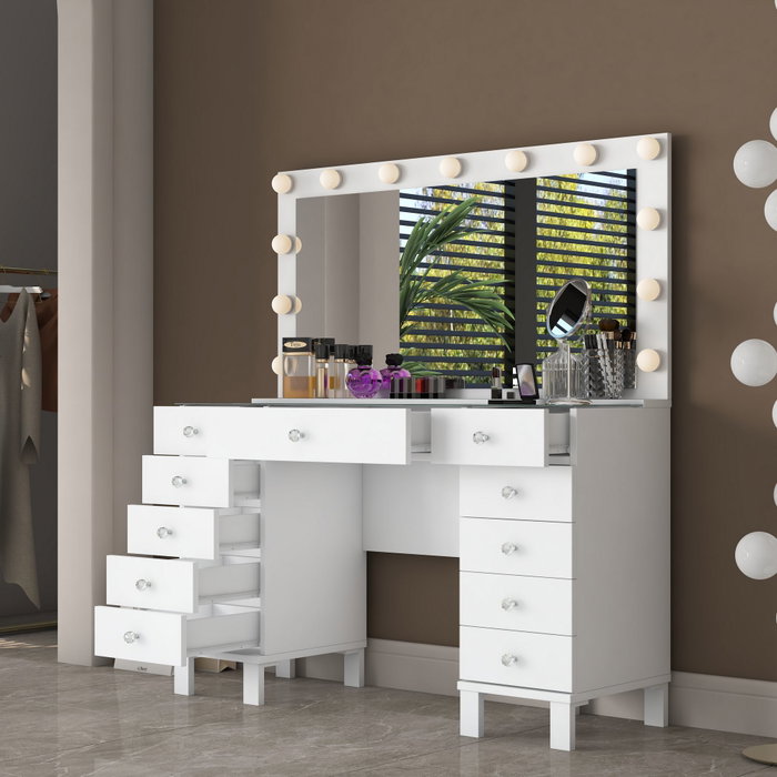 Hanah Home Mesa de Maquillaje Blanca con Espejo e Iluminación